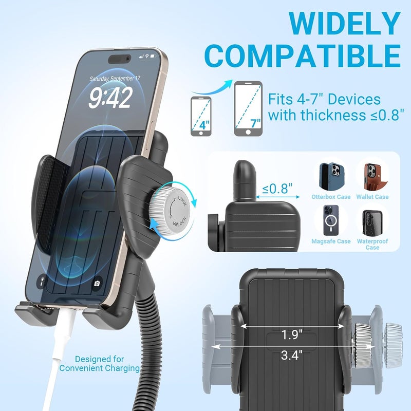 INSSKY Bike Phone Mount, 360° Adjustable Gooseneck Universal Handlebar Phone Holder, Tool-Free Installation for Bicycle Scooter Stroller Wheelchair, Fit for iPhone 16 Pro Max/15/14/13 & 4-7" Phone - Image 4